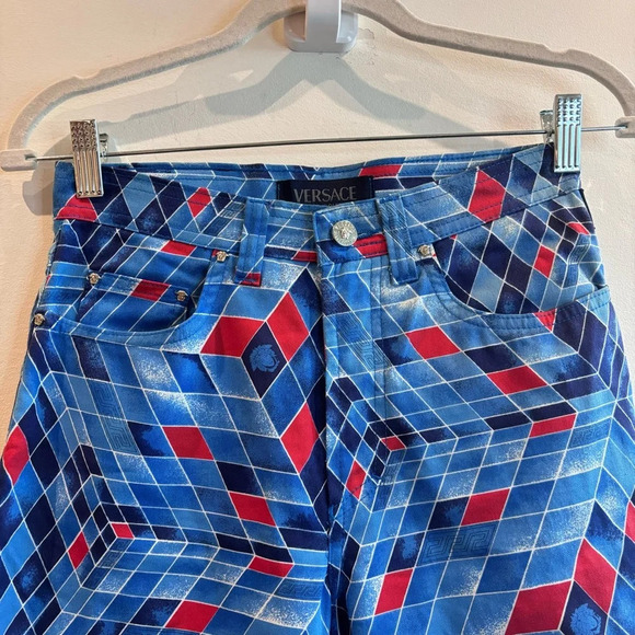 VERSACE Couture Jeans Sz 27 Vintage Geometric Print Pants Jeans Style - Picture 9 of 13